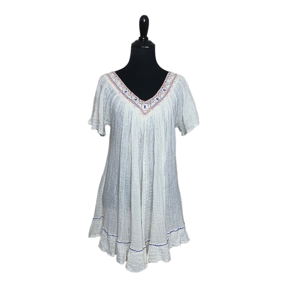 Boho V neck short sleeves tunic top size M